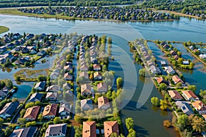 A flooded area with houses and trees in Russia