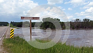 The flooded Assiniboine River, near Treherne, Manitoba