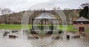 Flooded bandstand in Pateley Bridge, Nidderdale, Yorkshire, England