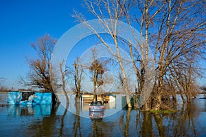 A flooded car floats on the Danube river