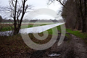 flooded countryside in the north west of germany