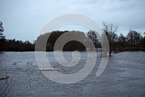 flooded countryside in the north west of germany