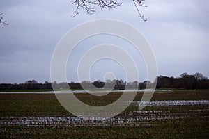 flooded countryside in the north west of germany