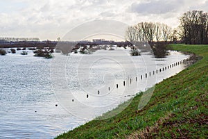 Flooded Dutch IJssel river and the Space for the River project, Zutphen