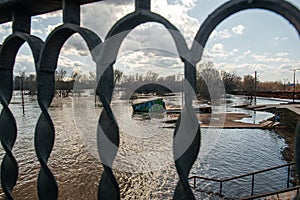 the flooded embankment of the Ural river in Orenburg after the spring flood