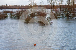 Flooded floodplains of the Dutch river IJssel, Zutphen