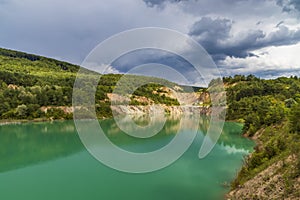 Flooded former mine near Skrabske. Slovakia