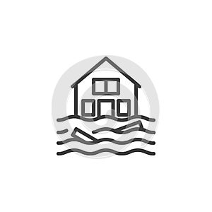 Flooded house line icon