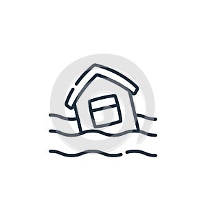 flooded house vector icon isolated on white background. Outline, thin line flooded house icon for website design and mobile, app