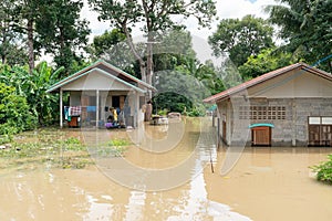 Flooded houses in rainy season.