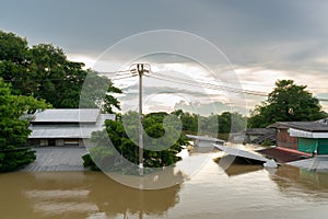 Flooded houses in rainy season.