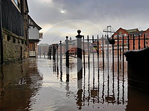 Flooded King`s Staith in York