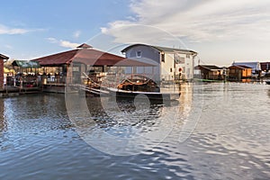 Flooded Land With Floating Houses And Huts On Sava River â€“ Block 45 â€“ New Belgrade â€“ Serbia