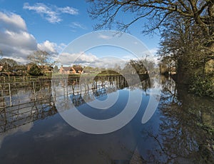 Flooded lane with reflexions near Tewkesbury