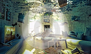 Flooded livingroom 3d