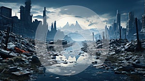 Flooded Metropolis: Climate Change-Induced Deluge Drowns City. Generative AI