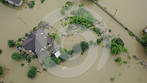 Flooded neighborhood street. Flooding leaves city, underwater, entire community