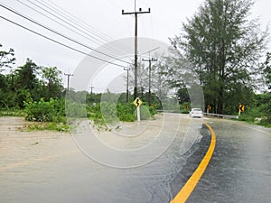 Flooded road during the monsoon season photo