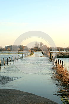Flooded road in the Netherlands