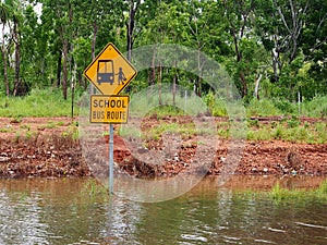 Flooded School Bus Route Road Sign