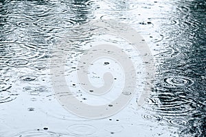 Flooded sidewalk with rain puddles