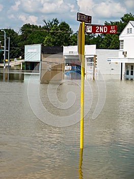 Flooded Small Town Business Street