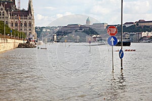 Flooded street in Budapest
