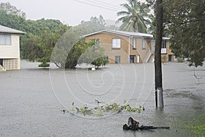 Flooded street after Cyclone Debbie
