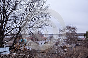 Flooded suburban areas during the spring flood.