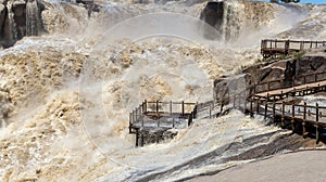 Flooded viewpoint at the main Augrabies waterfall