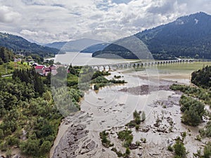 Flooded water. Bicaz lake and viaduct