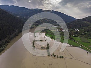 Flooded water. Bicaz lake and viaduct