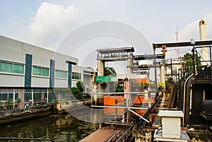 Floodgate and pumping station on the canal Klong in Bangkok