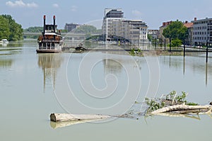 Flooding Danube River in Gyor Downtown