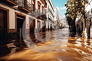 Flooding in an european village, with washed out street