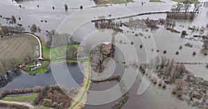 Flooding and high water in the Netherlands. Excessive water from the alps and heavy rain is overflowing inland rivers