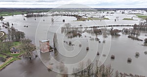 Flooding and high water in the Netherlands. Excessive water from the alps and heavy rain is overflowing inland rivers