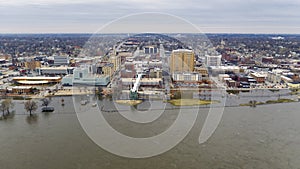 Flooding on the Mississippi Downtown Waterfront in Davenport Iowa