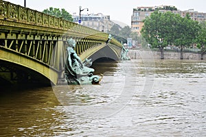 Flooding of Paris in 2016 with high water at bridge