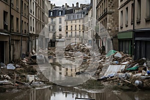 Flooding Paris ruins. Generate ai