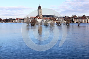 Flooding of river of IJssel in Deventer, Holland