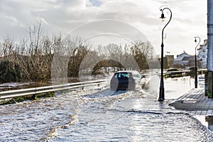 Flooding river in an irish town