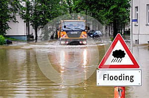 Flooding Warnsign symbolic image background