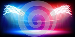 Stadium illuminated by spotlights. Vector illustration.