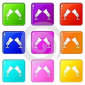 Floodlights icons 9 set