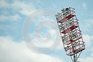 Floodlights with a metal pole for the sports arena