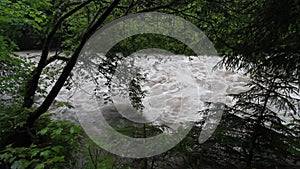 Floodng at the river Mangfall near Tegernsee in Bavaria Germany