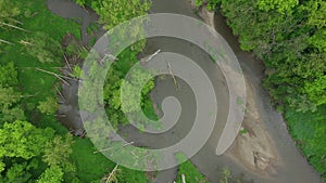 Floodplain river sandy sand alluvium meanders delta dron aerial video shot inland forest lowlands wetland swamp