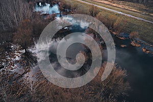 Floodplain wooded area from drone pov photo