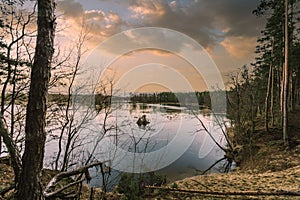 Floods and inundations during spring thaws from a small river.